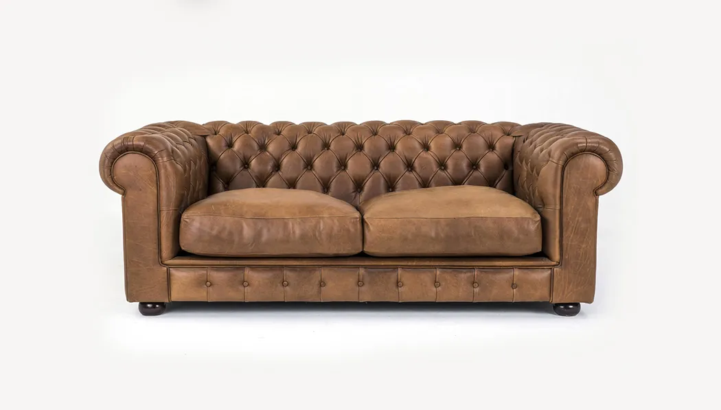 Chesterfield-Sofa aus hellbraunem Anilinleder